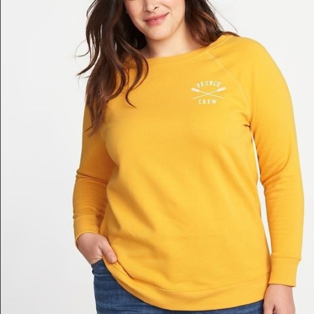 Old Navy Brunch Crew food pun mustard yellow crewneck cotton sweatshirt size S